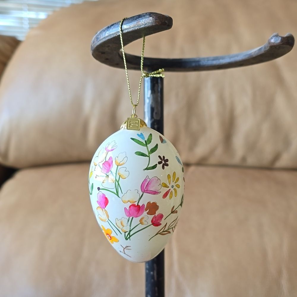 Pier 1 Imports Floral Egg Ornament / Li Bien hand-painted